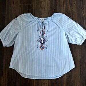 💙 St. John's Embroidered Lightweight Cotton Blouse Size XL Loose Fit Boho Cotta